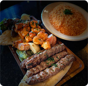 Mezze spread on round tray